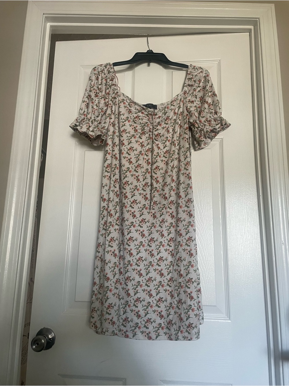 Vibe Cream Mini Dress with Pink & Green Floral Print